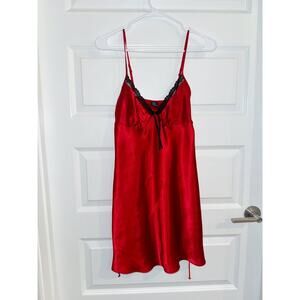 Vintage Black Lace Red Satin Mini Slip Dress
